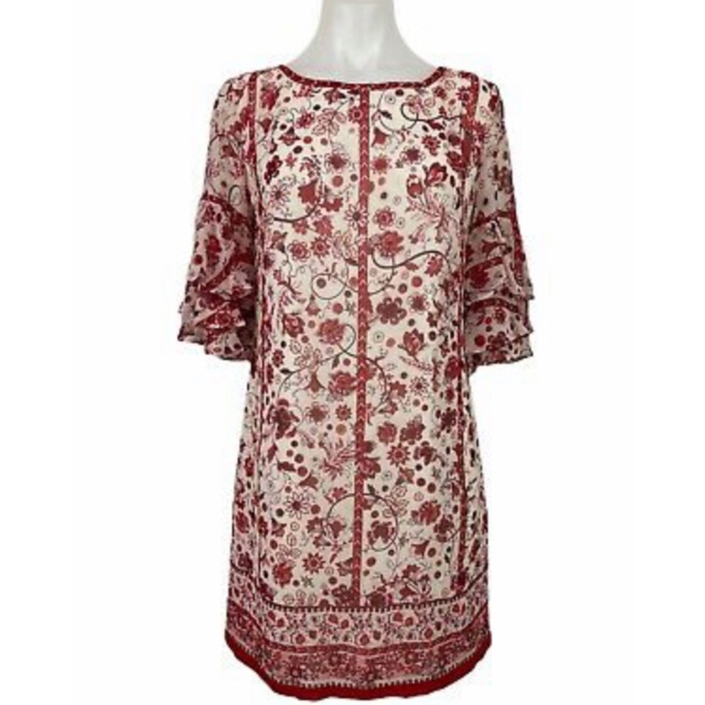 EUC Charlesa & Violet shift dress w/ lining and ruffle sleeves